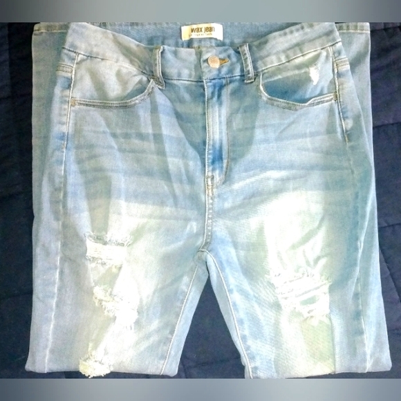 Light Blue Ripped Wax Jeans Size 13/31 - Picture 2 of 3